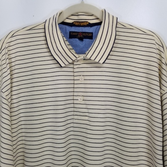 Tommy Hilfiger Yellow Blue Striped Golf Polo Shirt - Picture 2 of 5